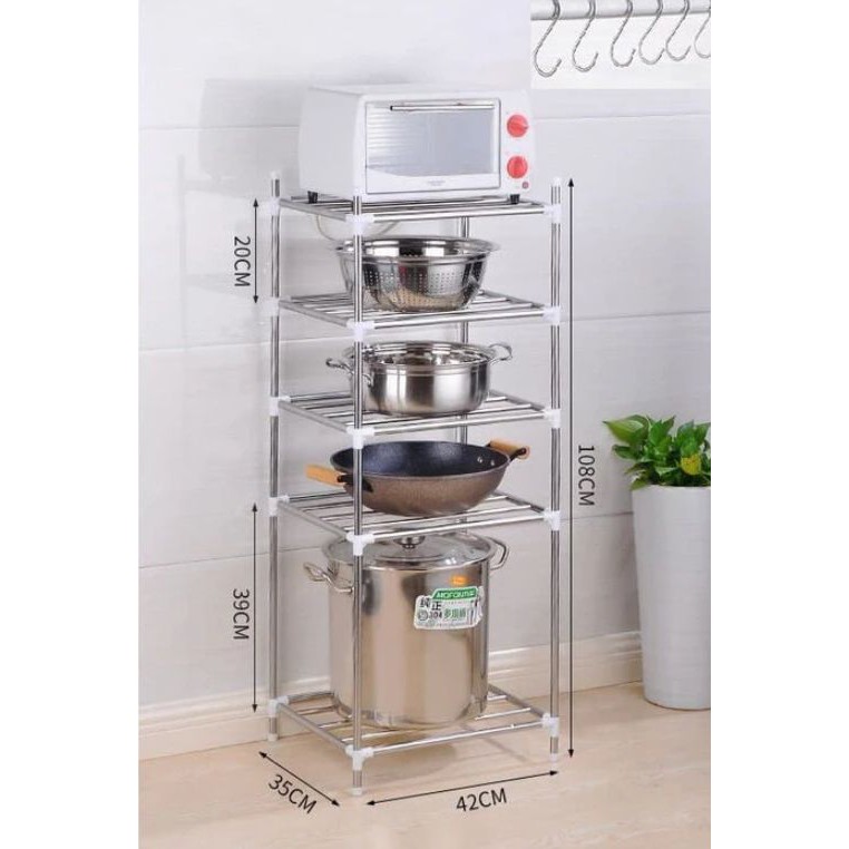 Rak Panci Dapur Rak Dapur stainless steel 5 Susun Pantry BONUS 6 HOOK Rak Dapur Serbaguna