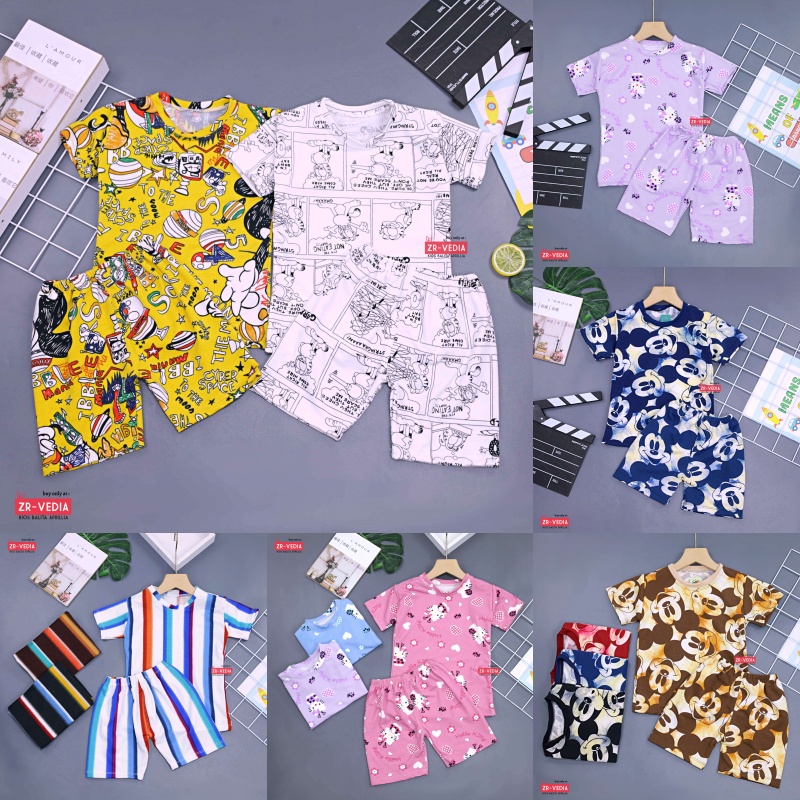 Set Nayeon uk Bayi - 5 Tahun / Setelan Lengan Celana Pendek Anak Perempuan Import Piyama Baju Tidur