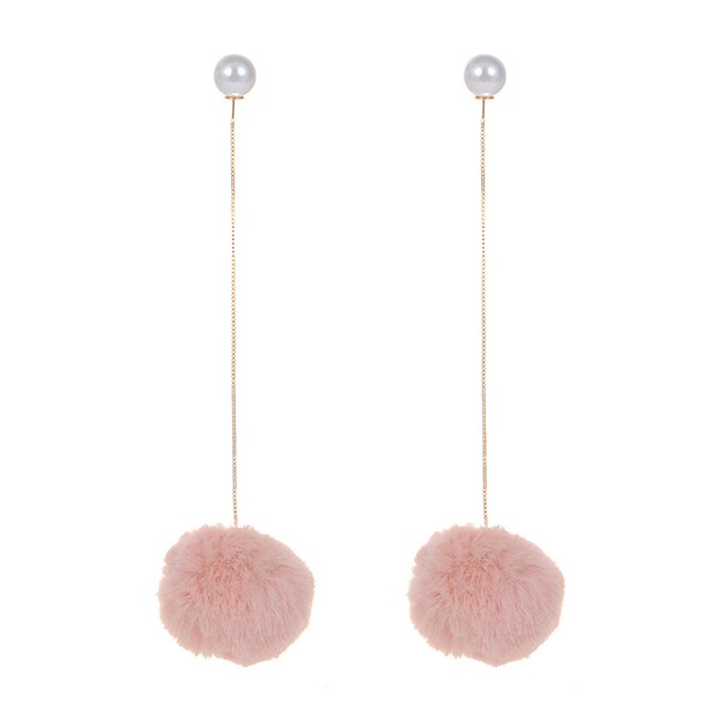 LRC Anting Tusuk Fashion Fuzzy Balls Decorated Long Earrings