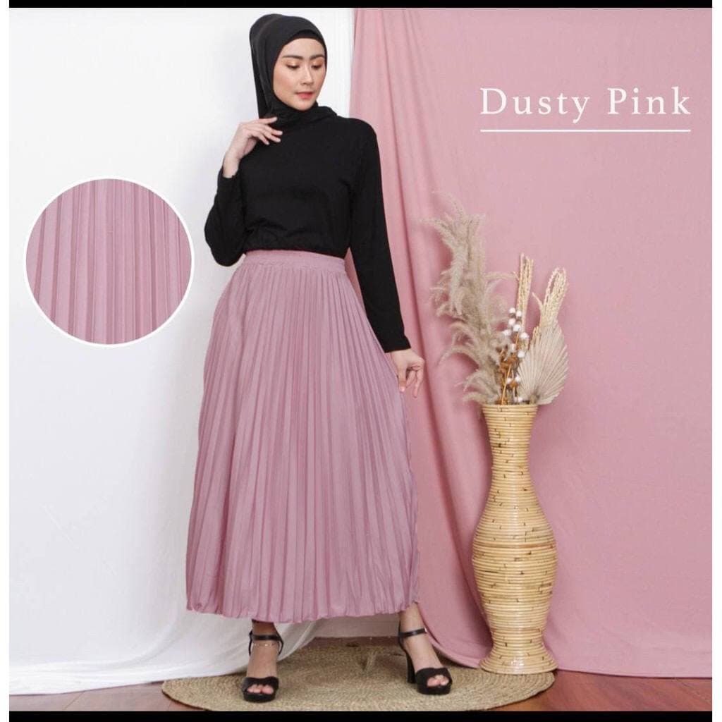 DL88 I ROK PLISKET PANJANG PREMIUM DEWASA/ ROK REMPEL MAYUNG FLOWY PLEATED SKIRT FLARE SKIRT