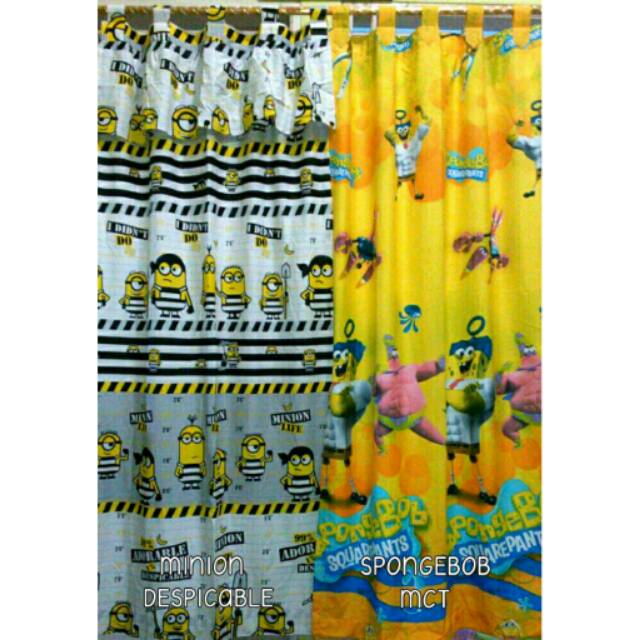 Gorden karakter/gorden anak/gorden bahan katun panca premium motif spongebob mct
