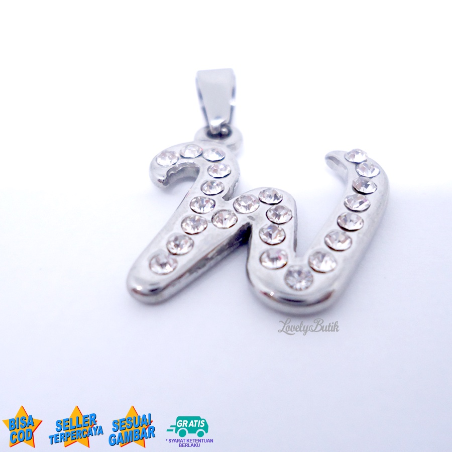 Lovelybutik - Liontin Titanium Anti Karat Liontin Huruf W Klasik Silver Gold