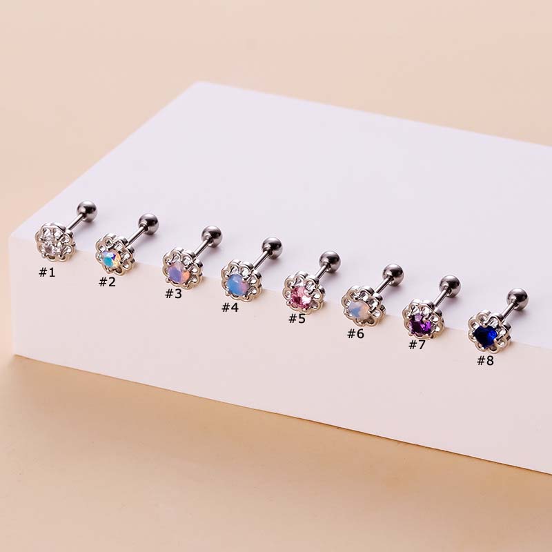 1pc Anting Stud Bentuk Bunga Matahari Hollow Bahan Stainless Steel Dengan Zircon