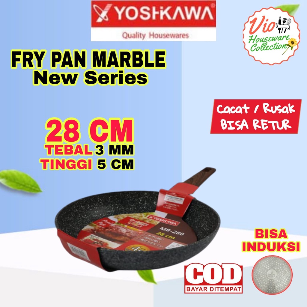 Fry Pan Marble 28 Cm / Teplon Keramik / Wajan Teflon Anti Lengket /  Penggorengan Tanpa Minyak