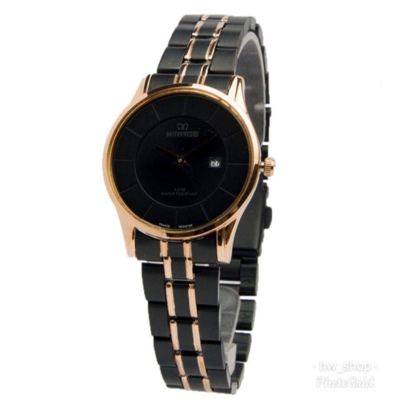 Jam Tangan Wanita Mirage 8670 Hitam Rosegold original