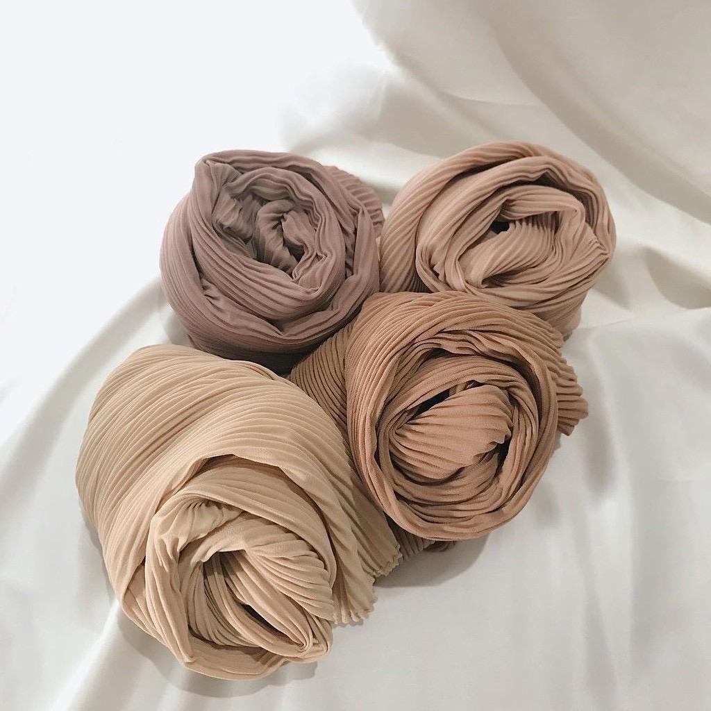 BFJ011 Pashmina Plisket Shawl / Pashmina Plisket Ceruty Babydool PREMIUM FULL tanpa garis tengah Babydoll Jahit Tepi Jilbab Lidi