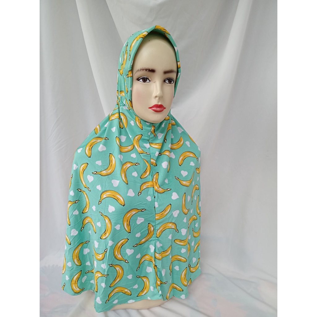 Kerudung bergo hijab jilbab instan  XL serut jokowi pet motif banana love