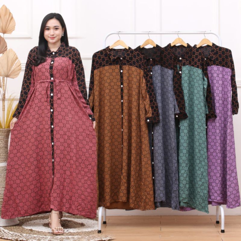 [COD] Longdres Kombinasi Polka Motif Akar Terbaru Pakaian Wanita Bhusui