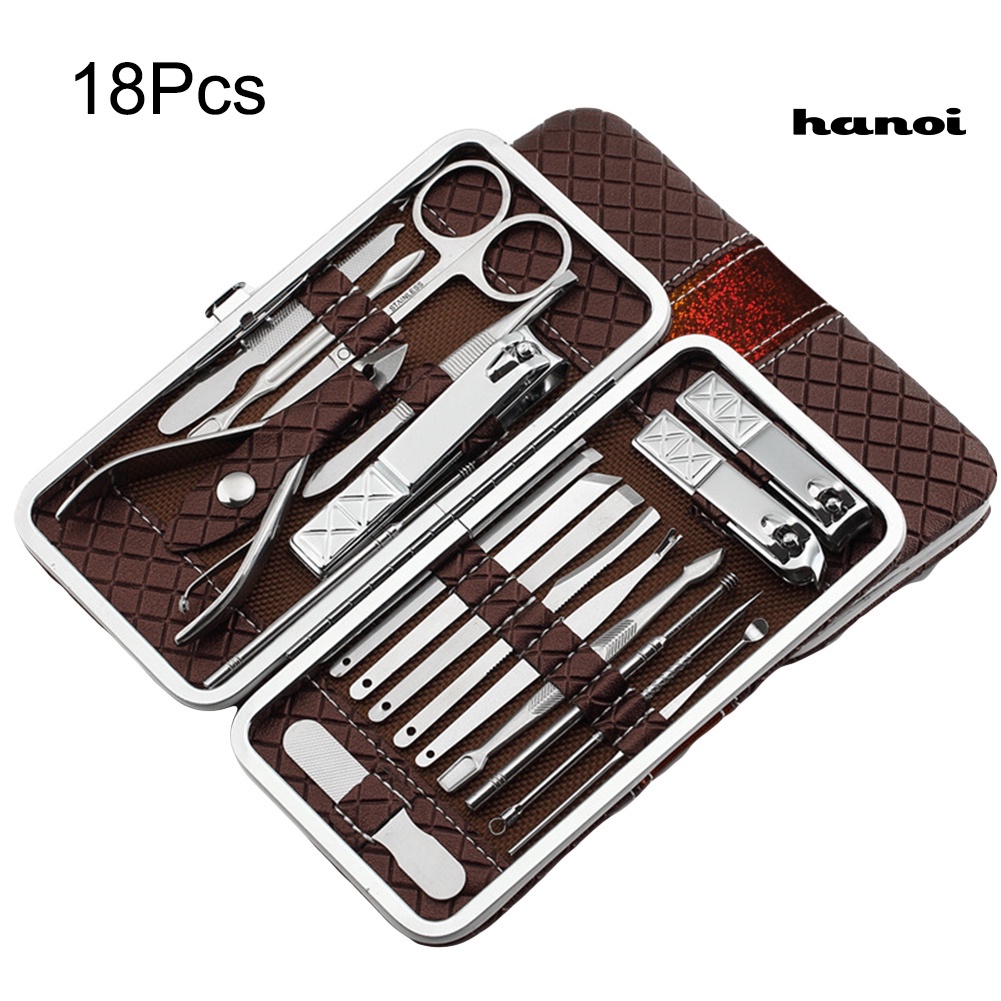 HQTM_21/18Pcs Stainless Nail Clipper Cuticle Nipper Manicure Pedicure Tool with Case