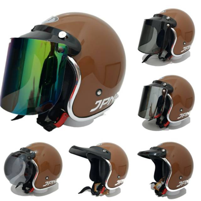 Helm Jpn Retro Coklat Gloss List Chrome