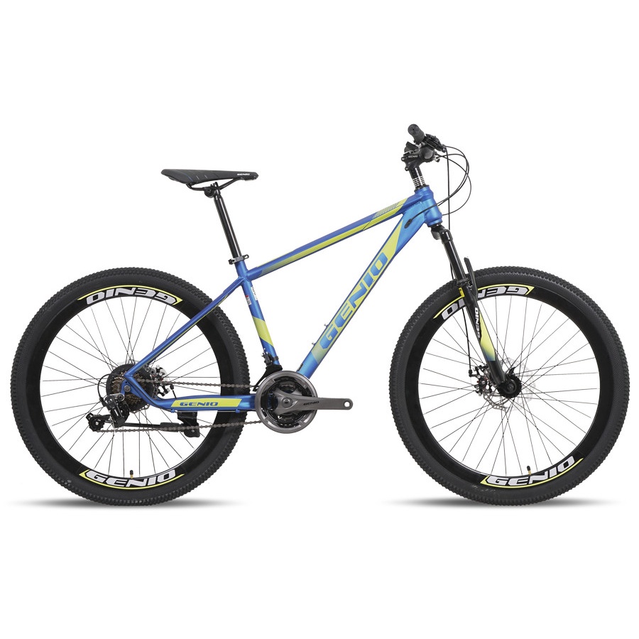 Gojek Instan Sepeda Gunung 27.5 inch MTB Genio 349 M349 Hi-Teen Steel 24 speed Garansi-blue yellow