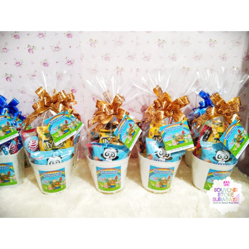 Bingkisan mini pot Ultah/ Paket Snack Ultah / Goodiebag Snack/ Snack Ultah Anak Murah/ Snack Ultah Sby