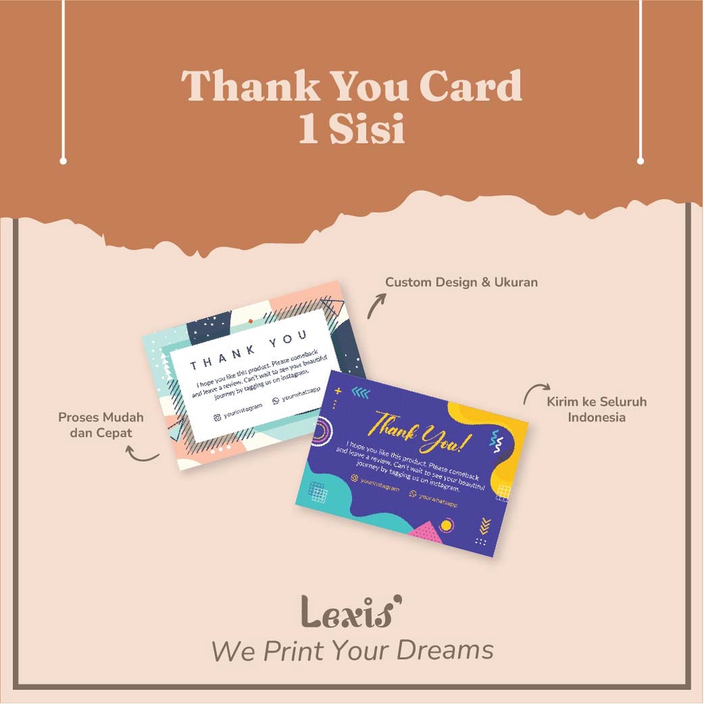 Thank You Card / Kartu Hampers / Kartu Souvenir / Thankyou card / Kartu Terima Kasih (1 Sisi) Image 1
