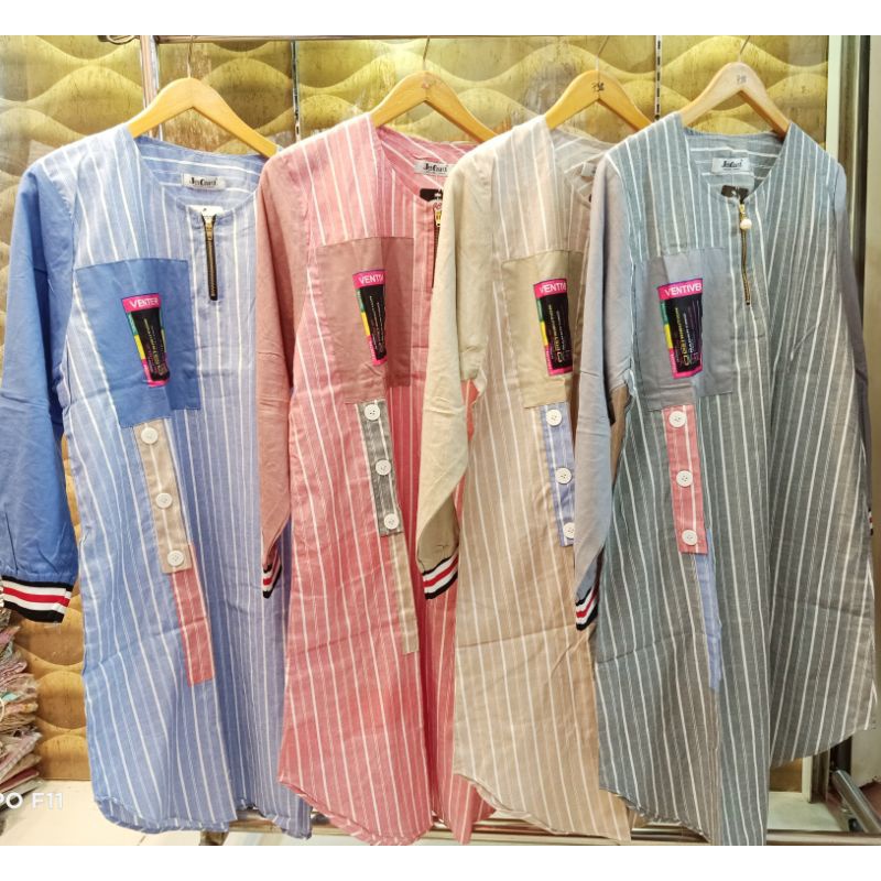 Atasan Wanita Katun Import Model Kombinasi Salur &amp; Linen