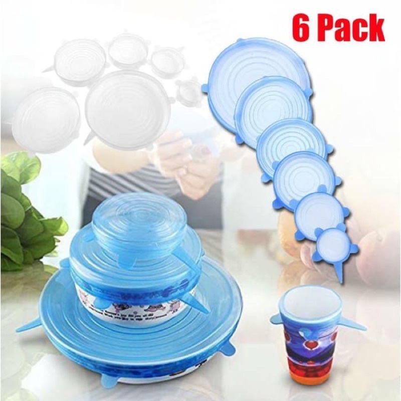 Silikon Cover Penutup Makanan Buah Tetap Fresh Anti Kotor Anti Bau Kulkas 6in1 Semua Ukuran Food Cover Silicone Mangkok Gelas Buah