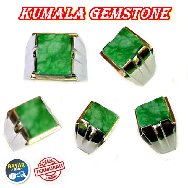 Batu Cincin Akik Pria Wanita Giok Korea Hijau Jade Asli Alam Keren Ring Monel Elegan