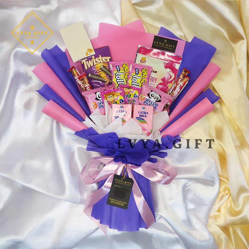 (SNACK 0048) Buket snack serba ungu | Buket snack serba pink