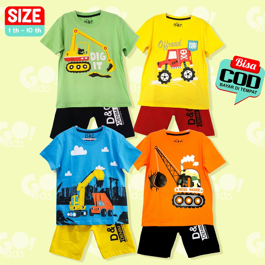 Setelan Anak Laki-Laki Mobil beko Size 1-10 thn / baju anak / baju murah / COD