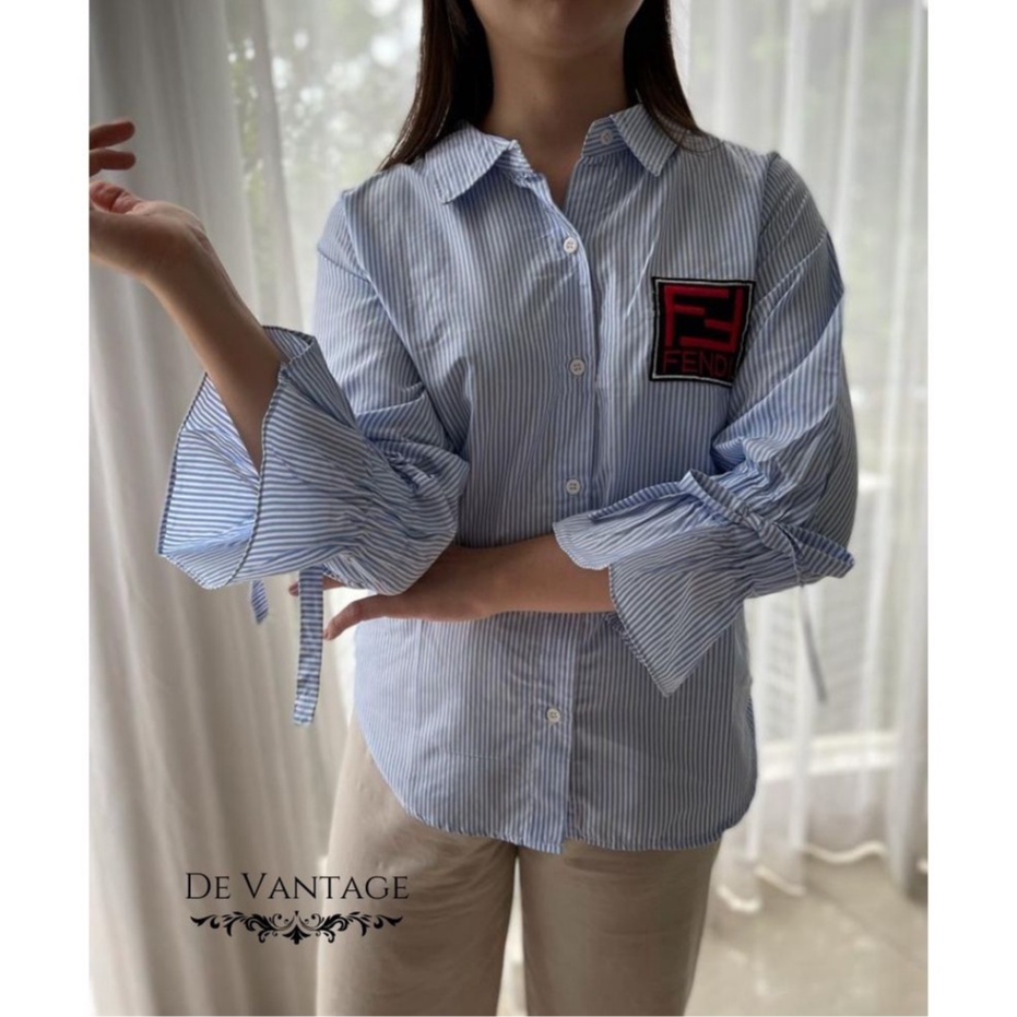 Kemeja Salur Lengan Flare / Striped Flare Sleeve Shirt