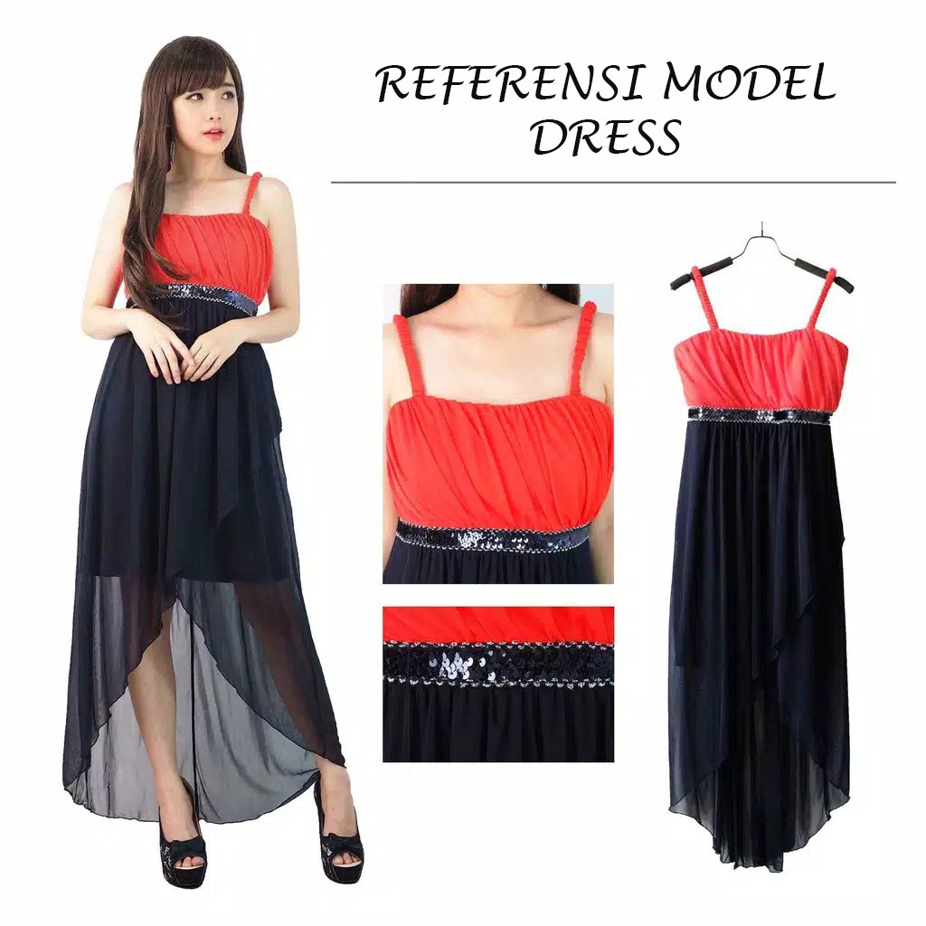 Dress / Gaun Pesta Maxi Dalaman Rok Mini - Pink Salem Hitam