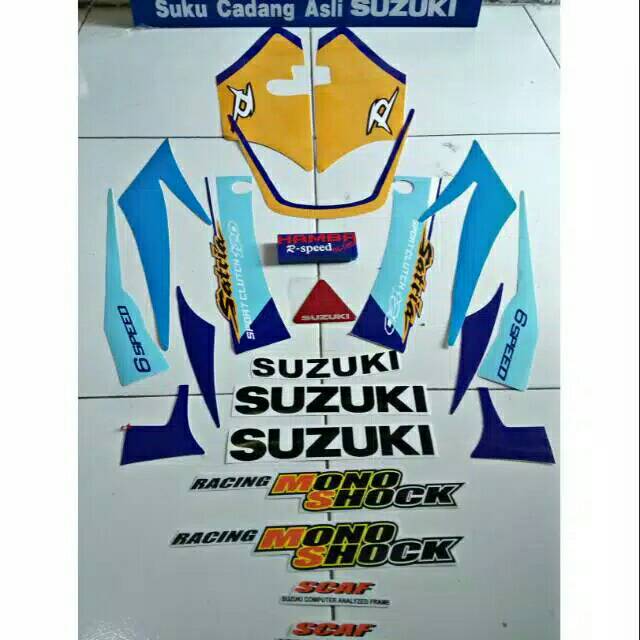 Striping sticker satria lumba 2tak biru putih