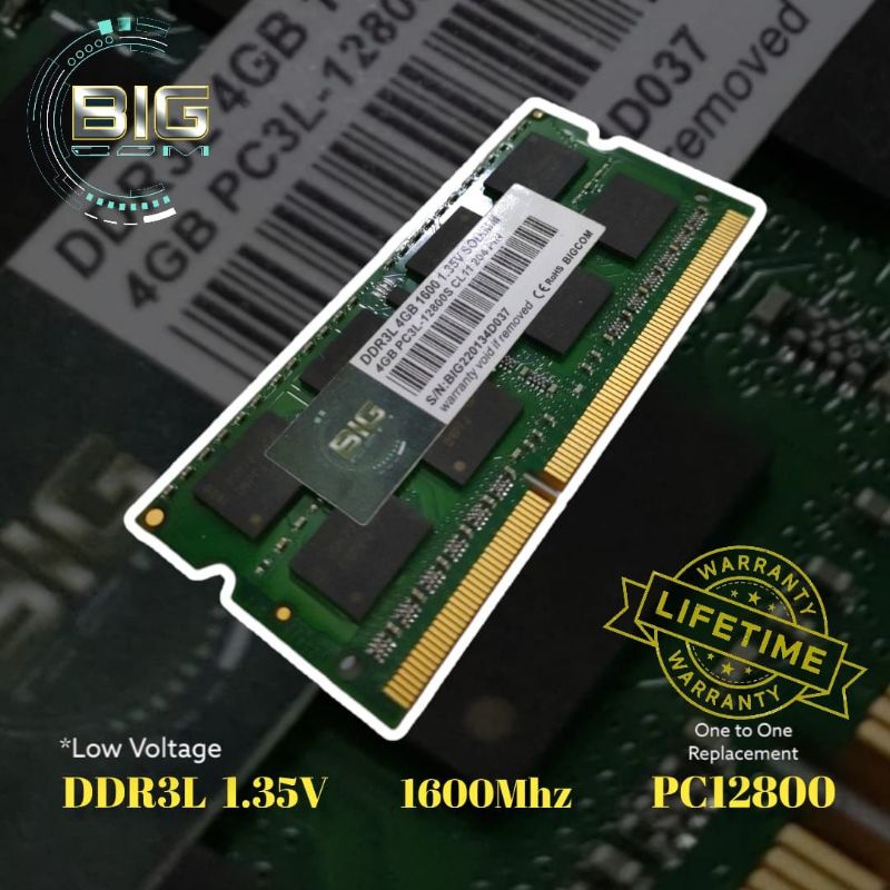 Sodimm Ddr3l 4Gb 1600 // Sodimm 4Gb pc3l - 12800 BIGCOM Garansi Lifetime