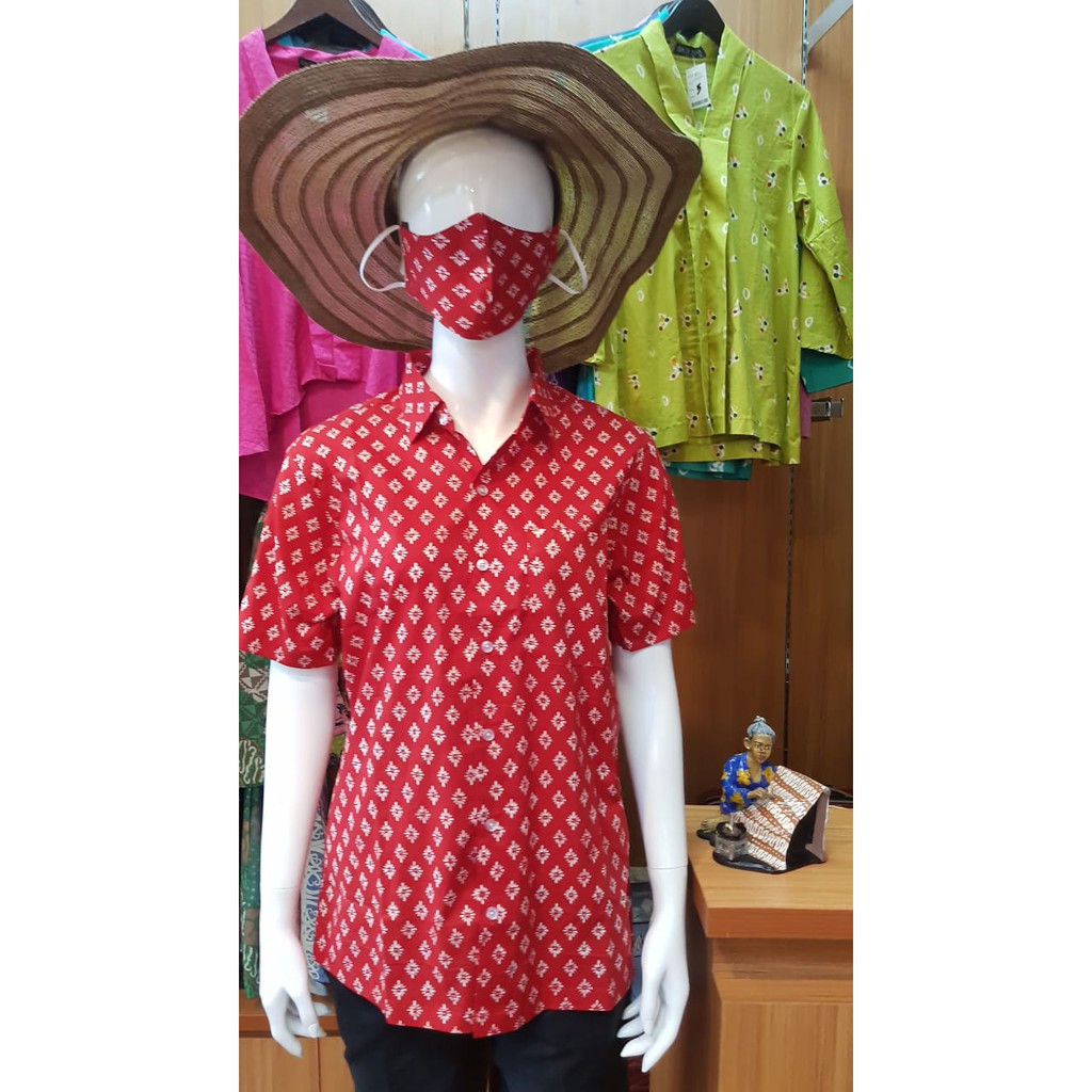 Kemeja wanita motif Bunga Kecil + masker(free)