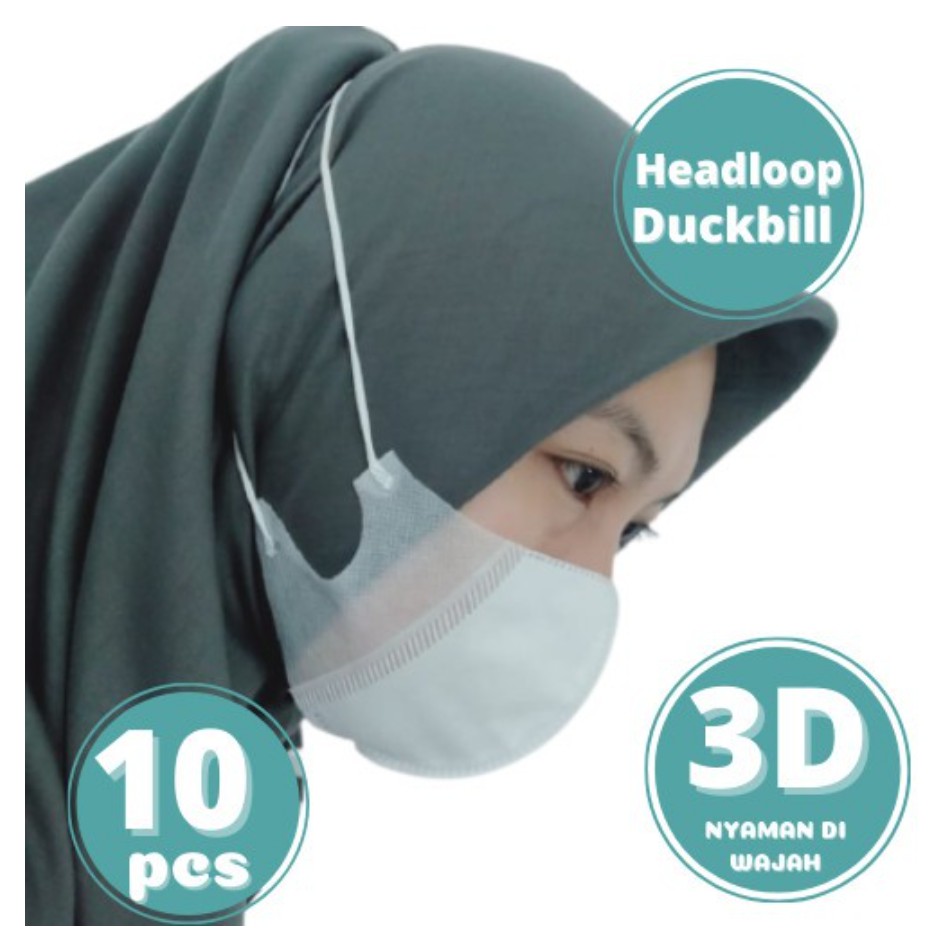 Masker 3ply 3 ply duckbill 3D headloop/ earloop orlee Hijab Kemenkes isi 10pcs