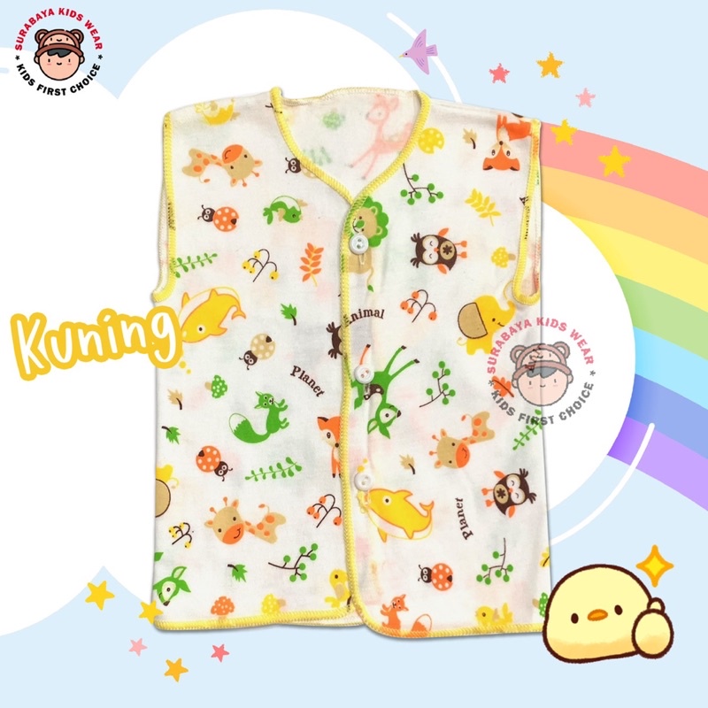 Kaos Singlet Anak Kancing Motif Animal Planet Warna Putih