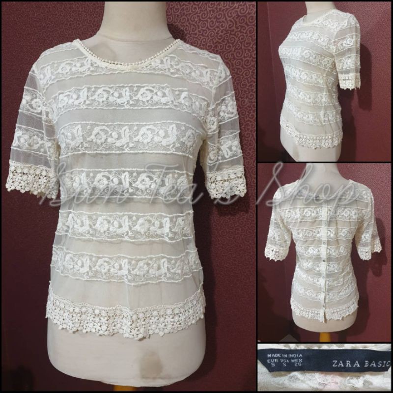 ZARA BASIC Flower lace see through blouse.