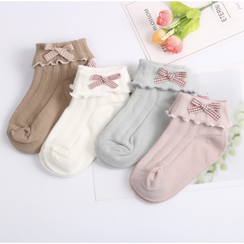 Kaos Kaki Anak Balita Perempuan Pendek Model PITA KOTAK Pendek / Kids Toddler Socks