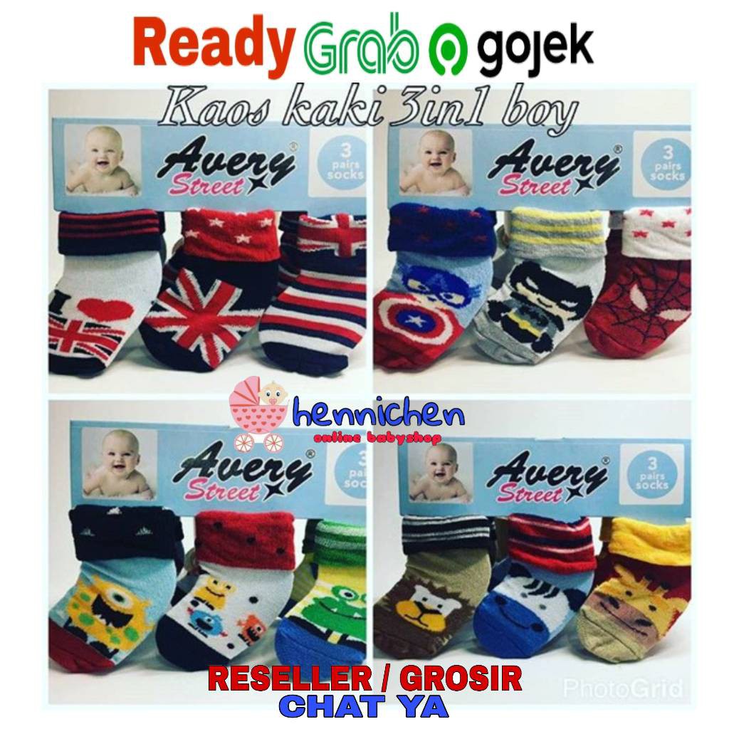 3 PCS Kaos Kaki (Socks) AVERY Bayi 3 In 1 Boy / Girl 0-6 Months SNI