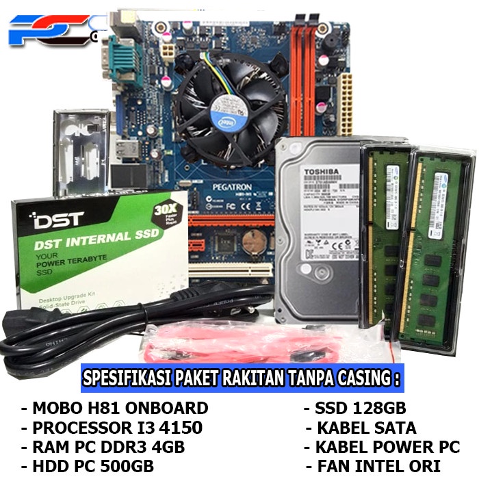 Mainboard Mobo Motherboard Paket Lengkap LGA 1150 H81 - i3 4130