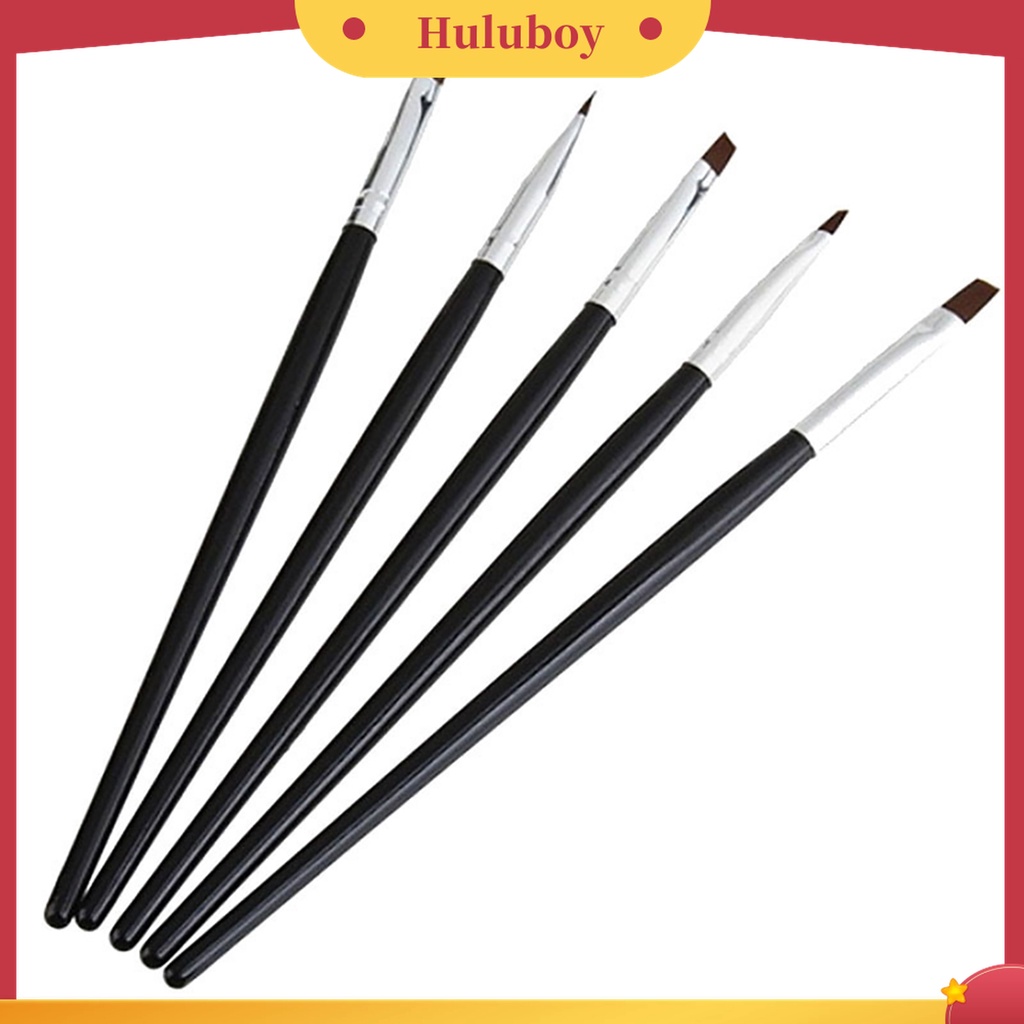 Huluboy Huluboy♡ 5pcs / Set Brush Nail Art Profesional Gagang Kayu Metal Anti Pudar Untuk Wanita