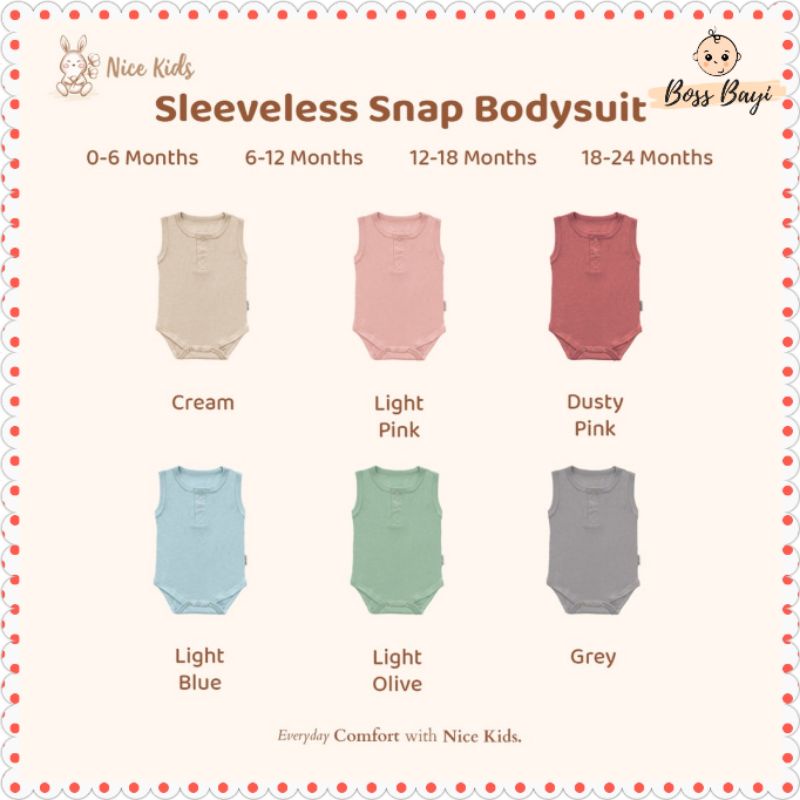 NICE KIDS - Sleeveless Snap Bodysuit / Jumper Kutung / Jumper Tanpa Lengan Bayi Anak