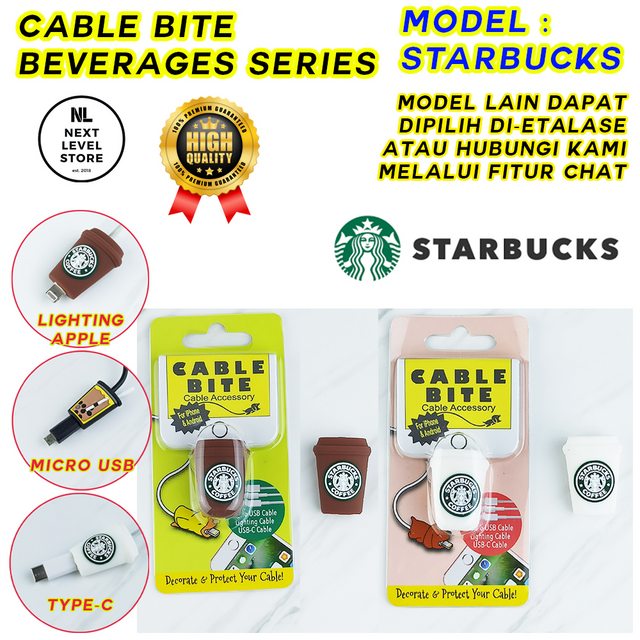 Starbucks Brown White Cable Bite Beverages Minuman Pelindung Kabel