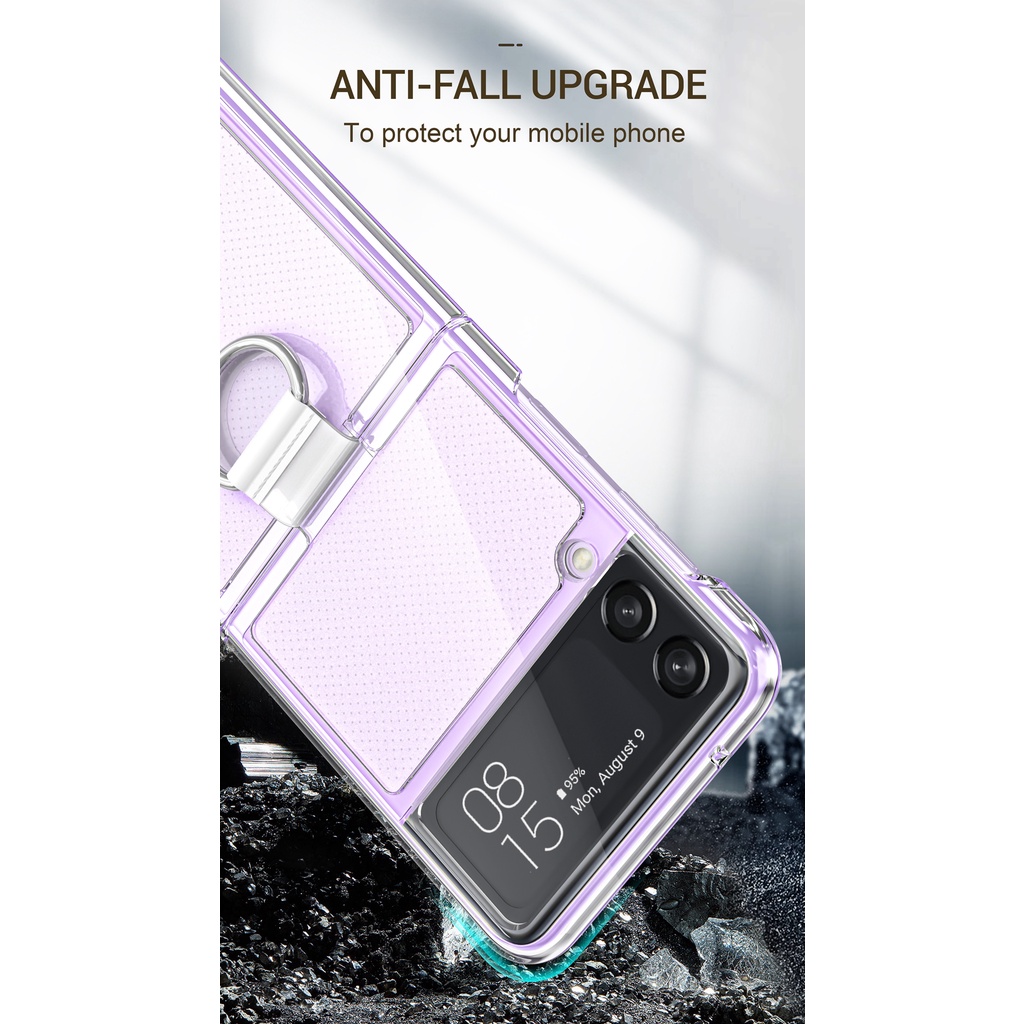 Casing Hard Case Bahan PVC Frosted Transparan Ultra Tipis Anti Jatuh Dengan Ring Holder Untuk Samsung Galaxy Z Flip 3