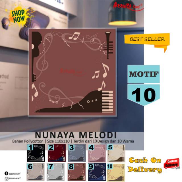 Jilbab Segiempat Nunaya Melodi Motif 10 by Azzura Scarf - Kerudung Hijab Scarf Square Murah Original