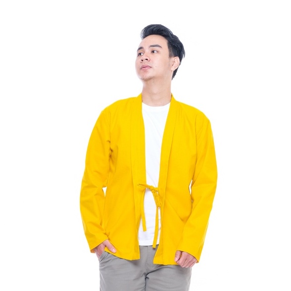 BAJU KIMONO PRIA POLOS KUNING- KIMONO PRIA OUTER LOOSE CASUAL LENGAN PANJANG - JAKET COWOK KIMONO OU