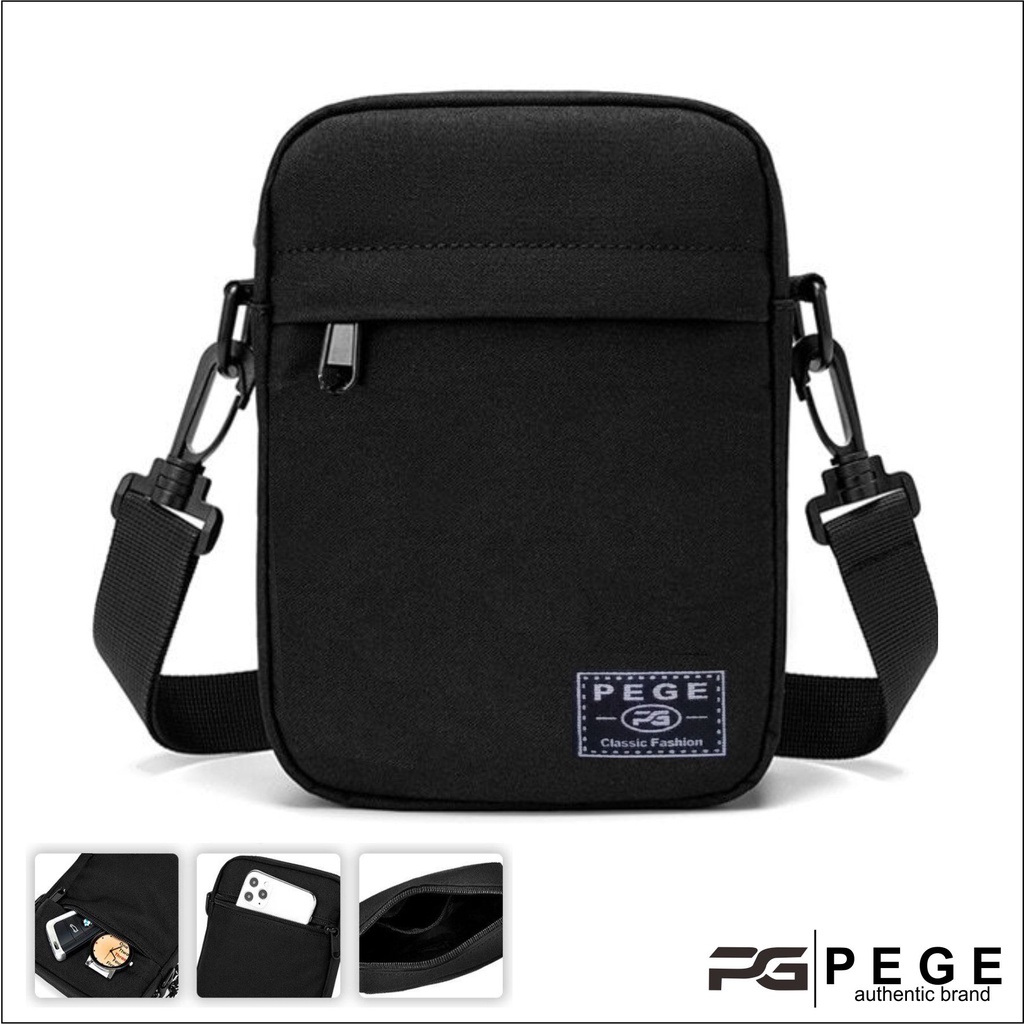 Tas Selempang Polos Hitam PEGE Slempang Bahu Pria Wanita Unisex Slingbag Kasual - PG 8864