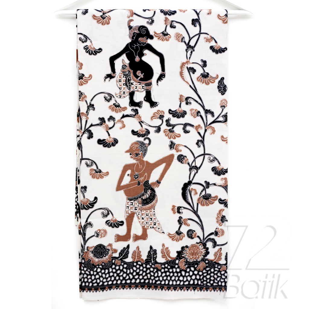 KAIN BATIK PREMIUM Bahan Katun Motif Wayang Warna Putih Tulang Cream Coklat Hitam 729477 Cap 72 Jari