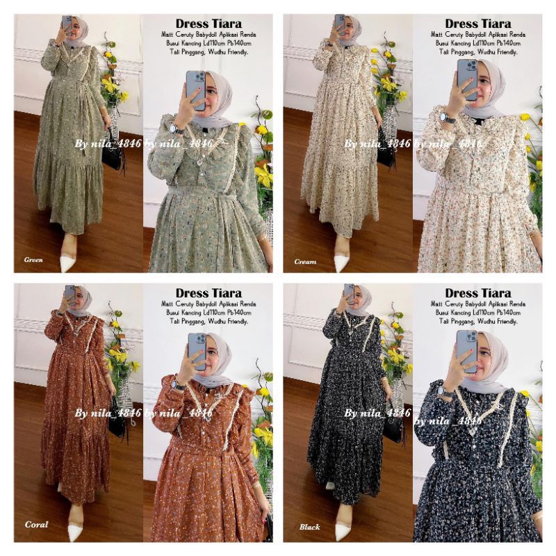 Tiara dress maxi/baju gamis/baju wanita/seruti bebidol motif/aplikasi renda