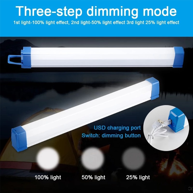 Hot Sale/3Mode USB Charging Led Light Bar/Strip Lampu Tenda Camping Magnet/Lemari Lemari Lemari Showcase Charging Lampdengan Pengait/Tabung Lampu Camping Outdoor