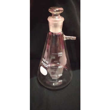 Filtering flask 1000 ml  / Erlenmeyer pipa samping 1000 ml with asah tutup stoper 29/32