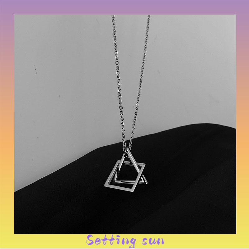 Kalung Liontin Bentuk-SWegitiga Geometris Bahan Titanium-SWteel Gaya Hip Hop Untuk Unisex TN