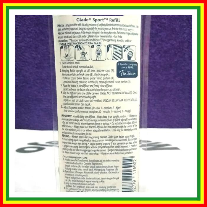 GLADE SPORT REFILL MINT ICE PARFUM AC MOBIL / PENGHARUM MOBIL