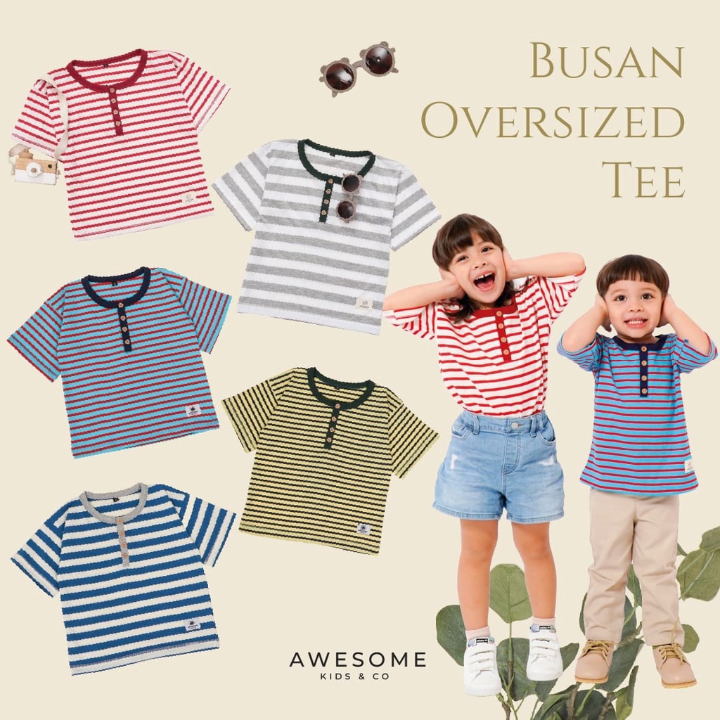 Busan Oversized Tee Awesome Kids | Baju Kaos Anak Motif Garis | DUO KRUCILS