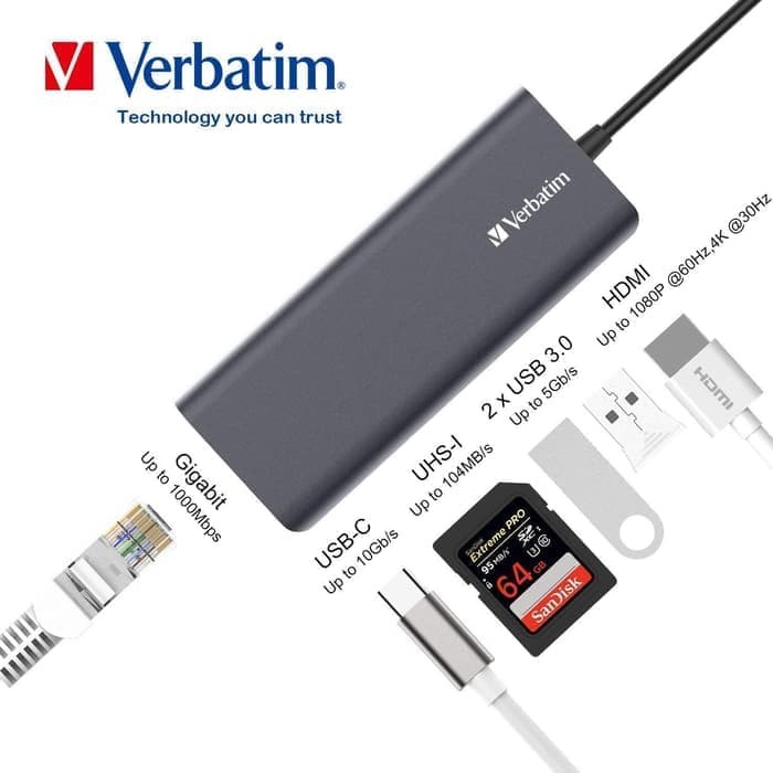 Verbatim Type C To HUB HDMI Ethernet USB C Charging Card reader 65628 Original Garansi Resmi 1 Tahun