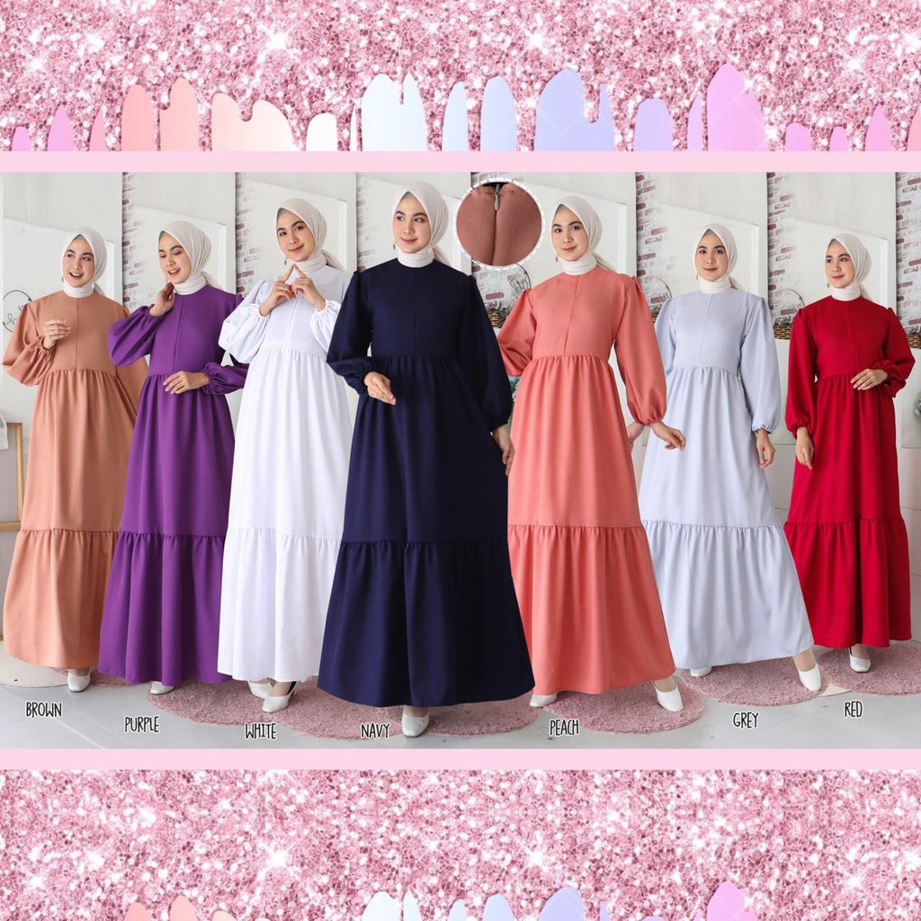 (Pasti RealPic) Gamis Malika Busui Maxi Dress Lengan Balon Fashion Muslim