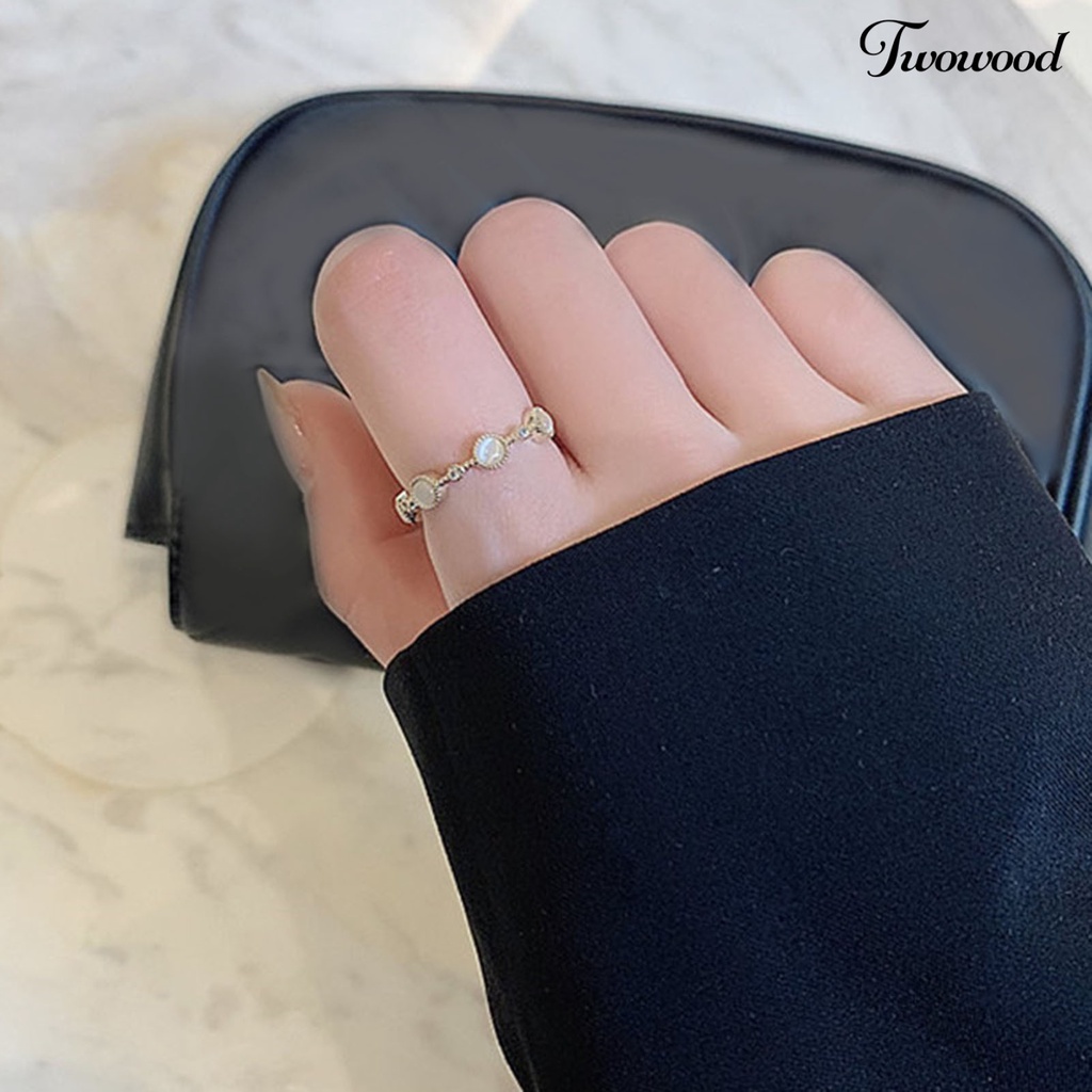 Twowood Copper Open Ring Exquisite Female Jewelry Adjustable Opal Finger Ring Women Accessories